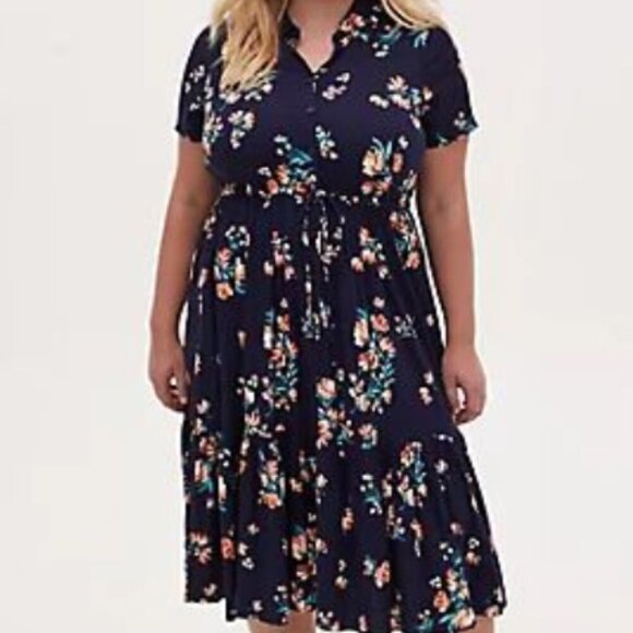Torrid Blue Midi Floral Dress Size 2 - Picture 1 of 6